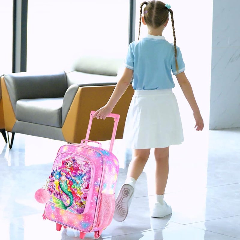HPJGD Girls Suitcase, Kids Sequins Rolling Luggage, Cute Mermaid Travel Carry on for Elementary Preschool Toddler - Image 5